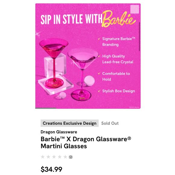 NIB Barbie x Dragon Glass pink martini glasses new in box never used HOLIDAY GIF - Picture 6 of 6